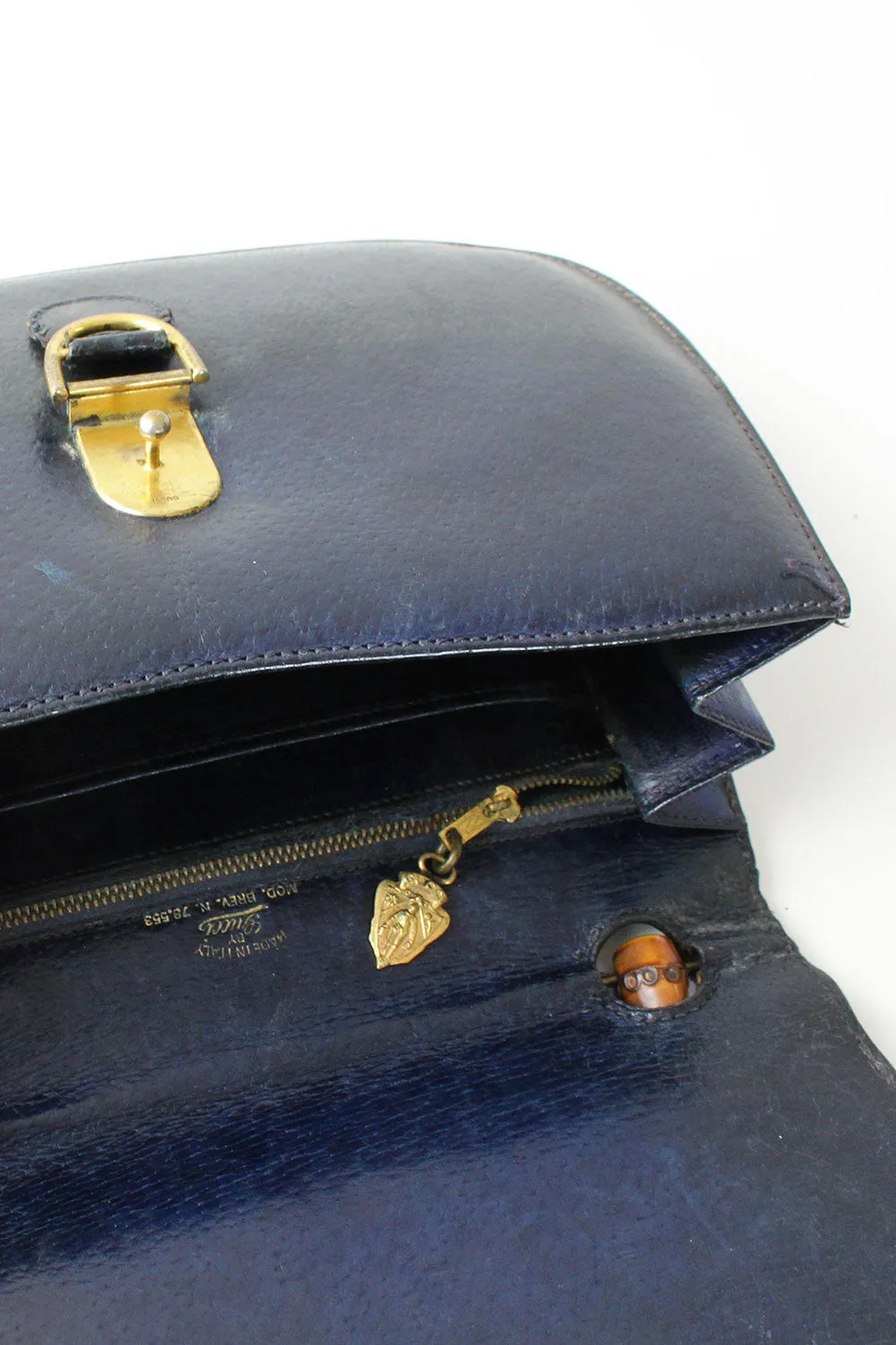 60s Gucci Navy Bamboo Satchel