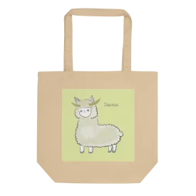 Astrology Tote Bag with Cute Alpaca Zodiac Sign Taurus Organic Cotton Birthday Gift