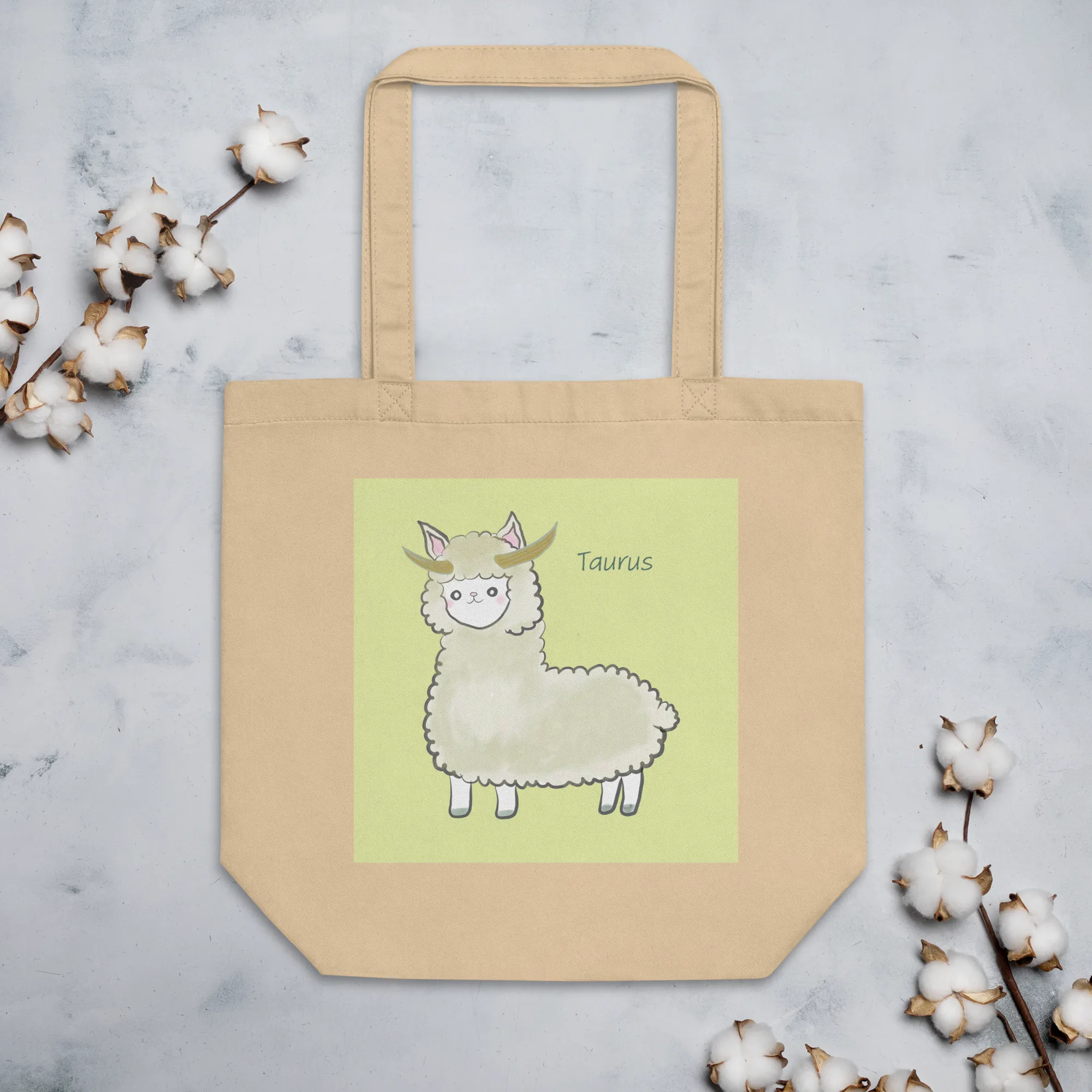 Astrology Tote Bag with Cute Alpaca Zodiac Sign Taurus Organic Cotton Birthday Gift