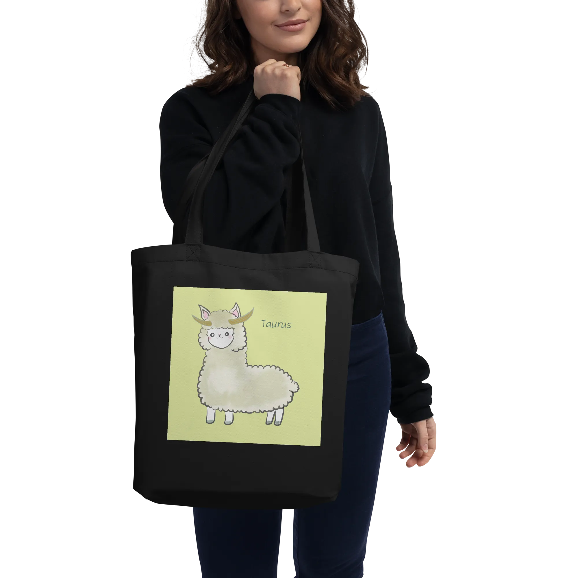 Astrology Tote Bag with Cute Alpaca Zodiac Sign Taurus Organic Cotton Birthday Gift