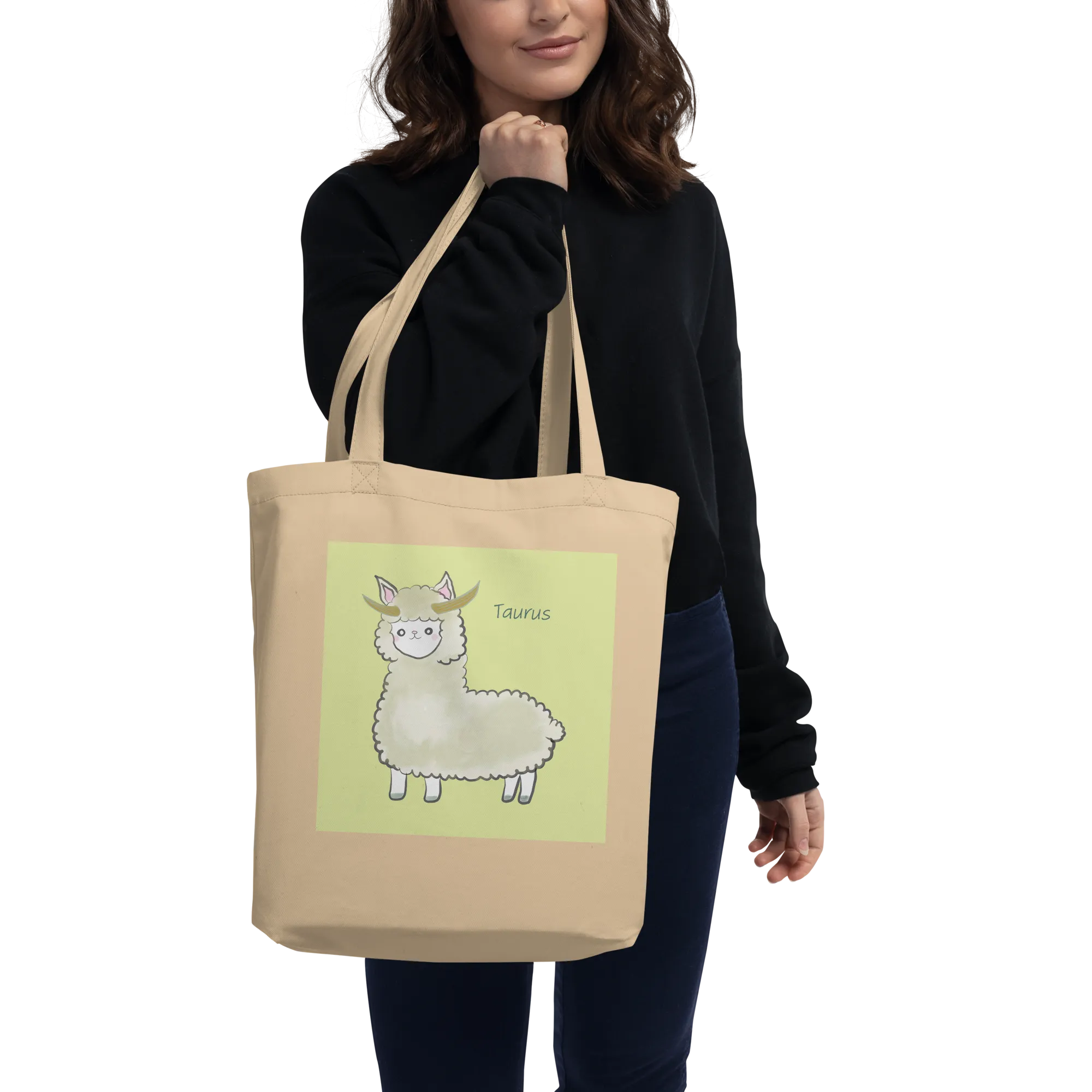 Astrology Tote Bag with Cute Alpaca Zodiac Sign Taurus Organic Cotton Birthday Gift