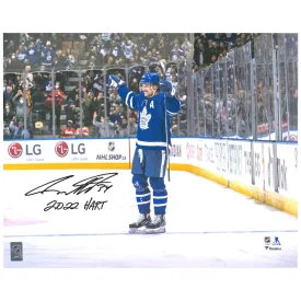 Auston Matthews Toronto Maple Leafs Autographed 16'' x 20'' 2022 Hart Trophy Winner Blue Jersey Celebration Photograph with ''2022 Hart'' Inscription