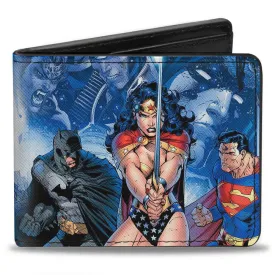 Bi-Fold Wallet - Justice League Infinite Crisis Issue #1 Trinity Group Cover Pose   Capes Sword Blues