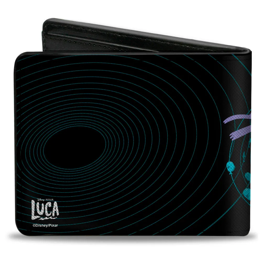 Bi-Fold Wallet - Luca and Alberto Sea Monsters FOLLOW MY LEAD Swimming Pose Black Blues