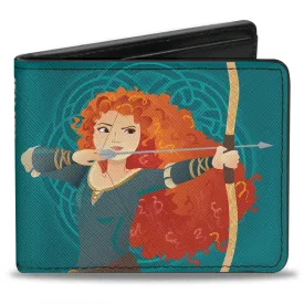 Bi-Fold Wallet - Princess Merida Archer Pose   BRAVE-STRONG-BEAUTIFUL Celtic Knots Aquas Golds