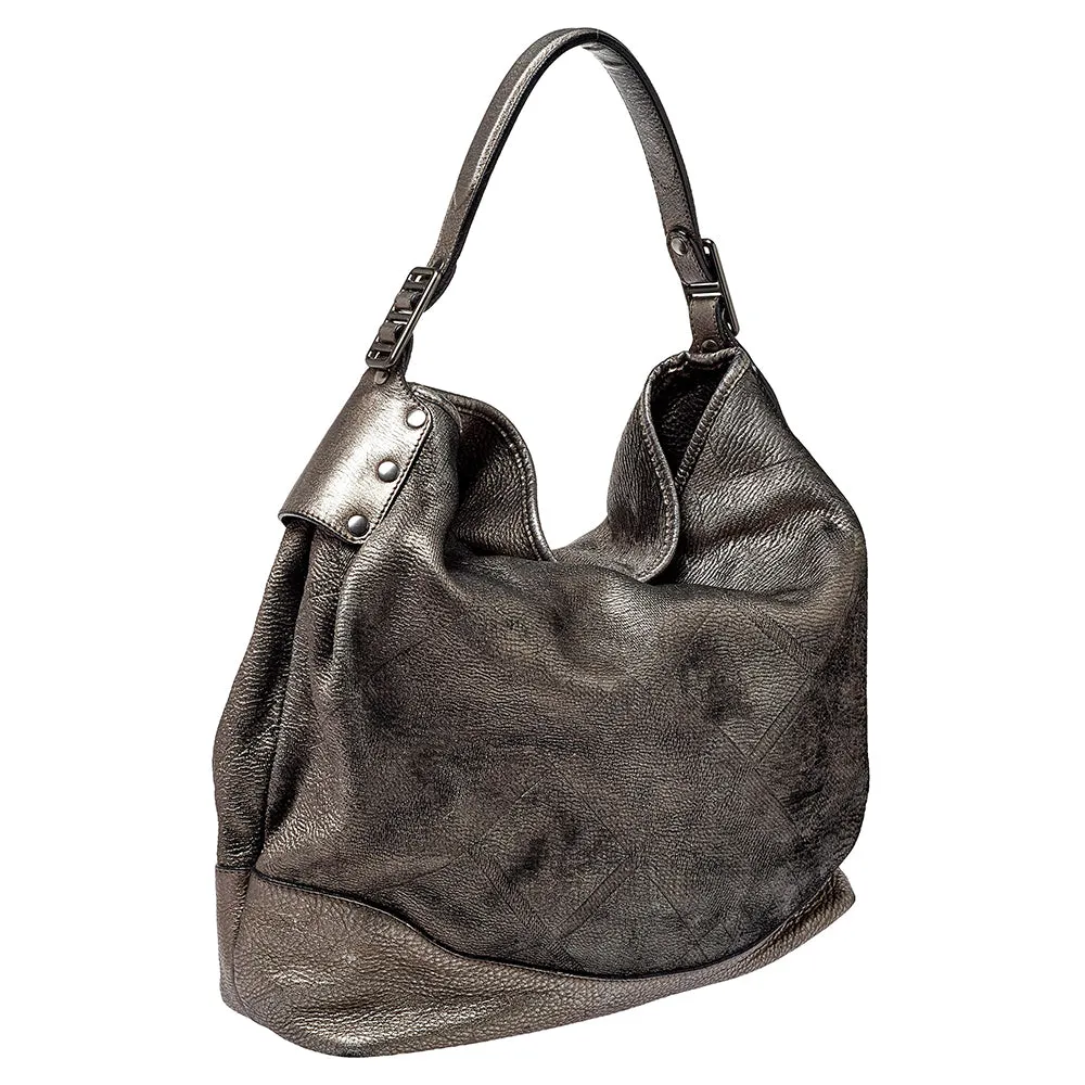 Burberry Metallic Silver Leather Large Hobo