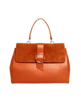 CAMEL LEATHER AND SUEDE HANDBAG