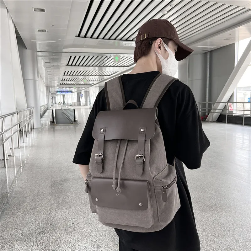 Canvas Backpack Computer Bag Personalized Fashion Travel Drawstring Backpack Flip Backpack Retro Backpack for Men