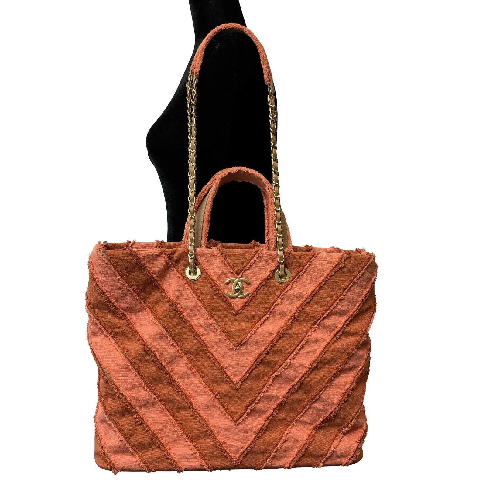 CHANEL - 17C CC Chevron Purse Patchwork Toile/ Mapy Canvas Twist Tote w/ Strap