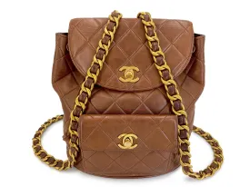 Chanel 1994 Vintage Chestnut Brown Duma Backpack Bag 24k GHW Lambskin 618