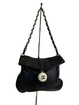 Chanel Black Lambskin Leather "Cue Ball" Foldover Shoulder Bag