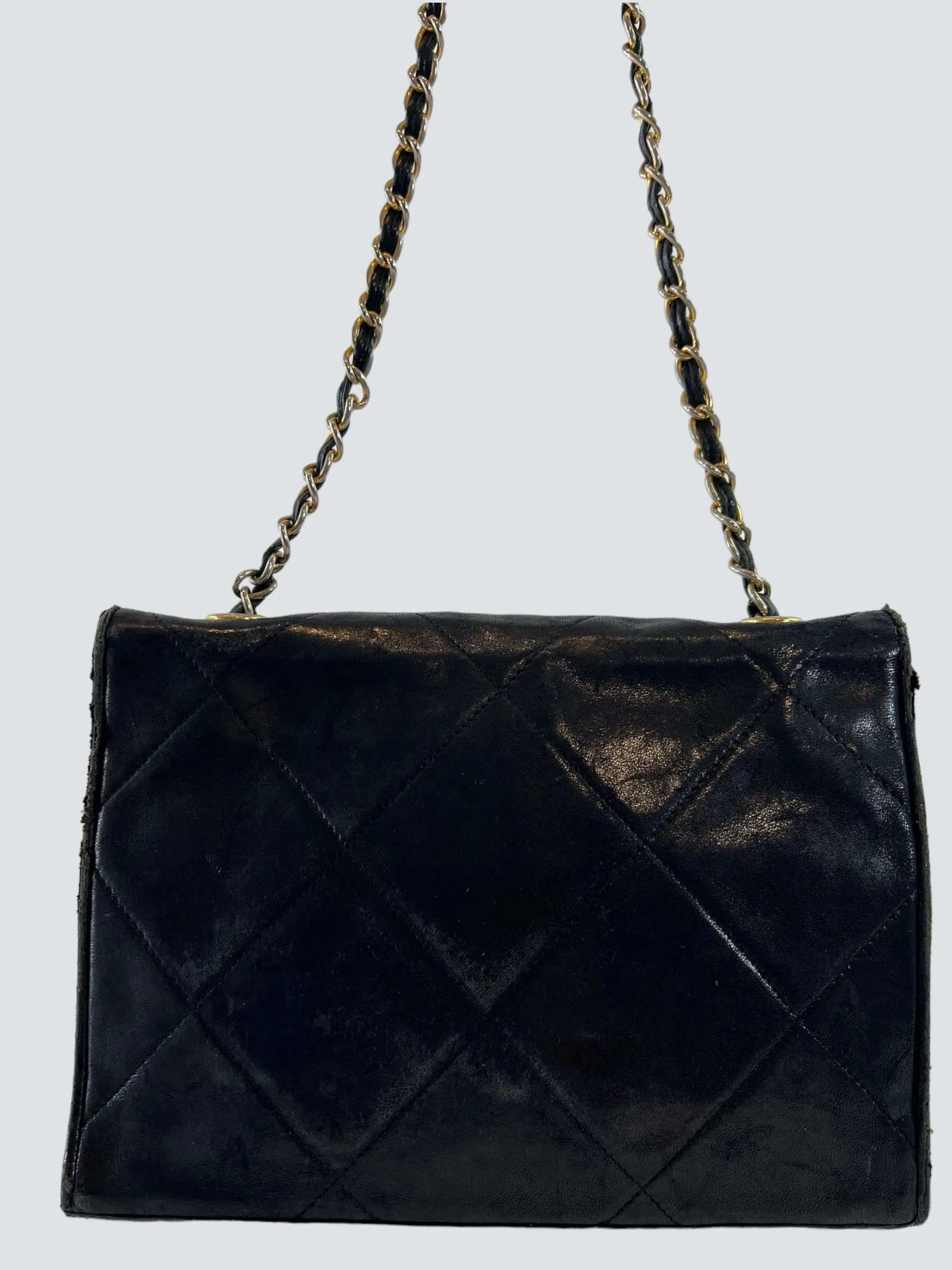 Chanel Black Lamskin Vintage Shoulder Handbag