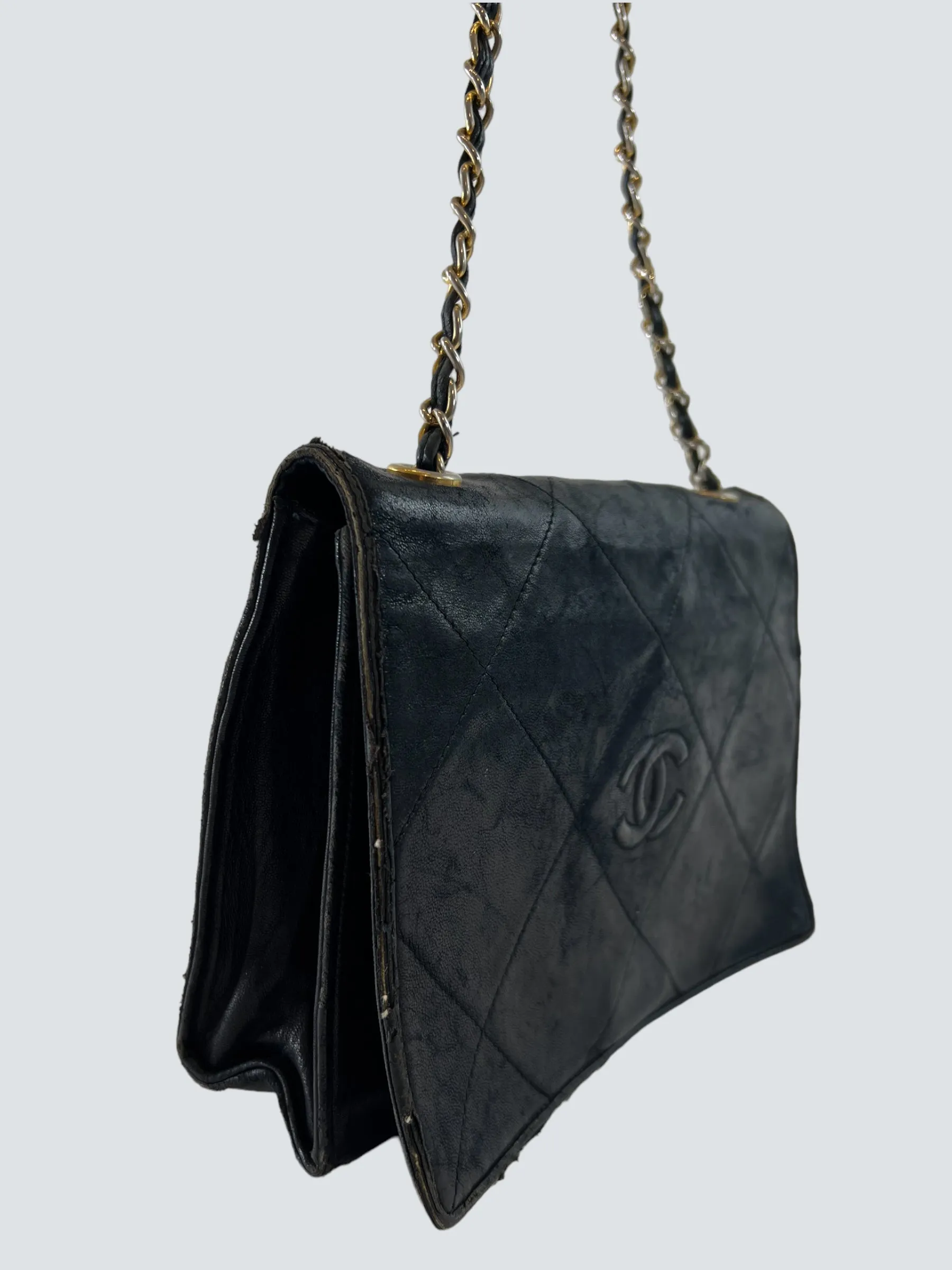 Chanel Black Lamskin Vintage Shoulder Handbag