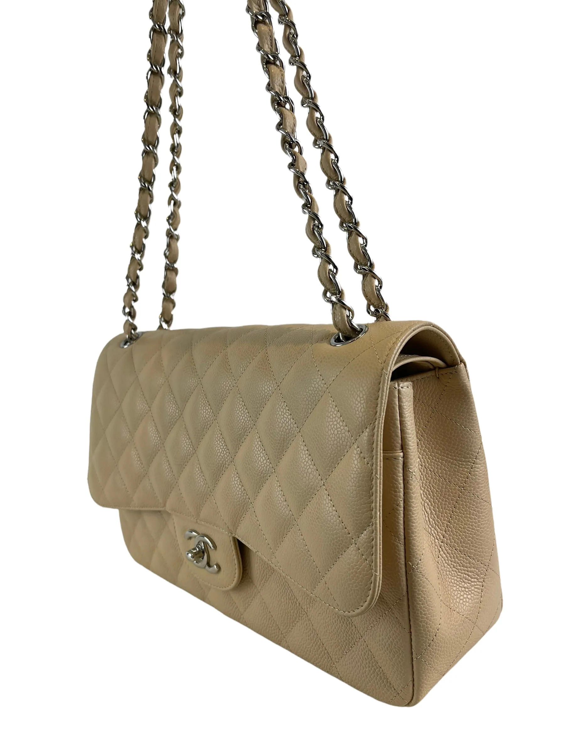 Chanel Cream Caviar Leather "Jumbo" Double Flap