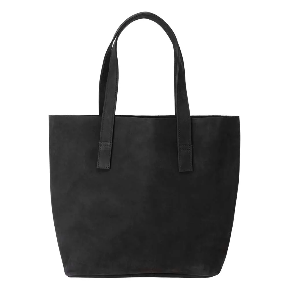 Classic Tote Leather Bag | Black Suede