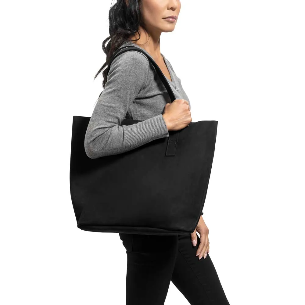 Classic Tote Leather Bag | Black Suede