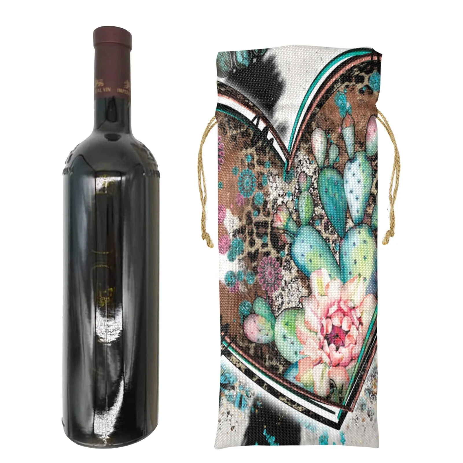 Country Western Heart awd41 Linen Wine Bottle Bag