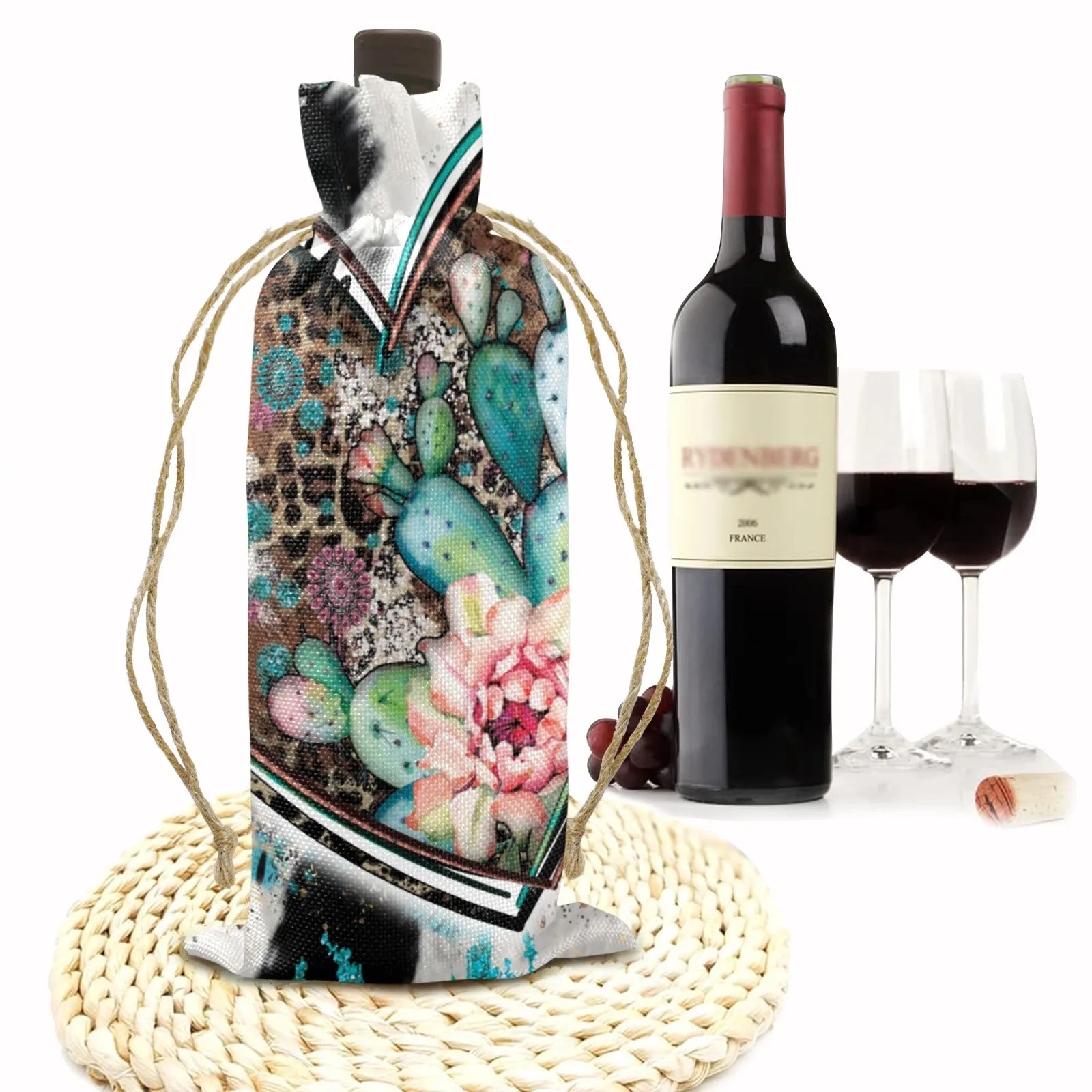 Country Western Heart awd41 Linen Wine Bottle Bag