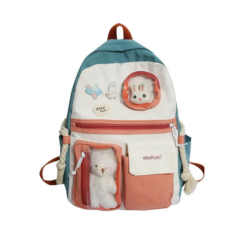 deanwangkt  Buckle Badge Women's Backpack Candy Color Fashion Cute Schoolbag Shoulder Student Bag Teenage Girl College School Backpacks