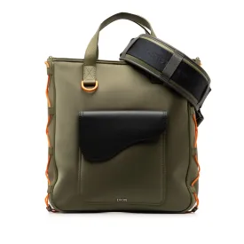 Dior x Sacai Saddle Tote Green Calfskin