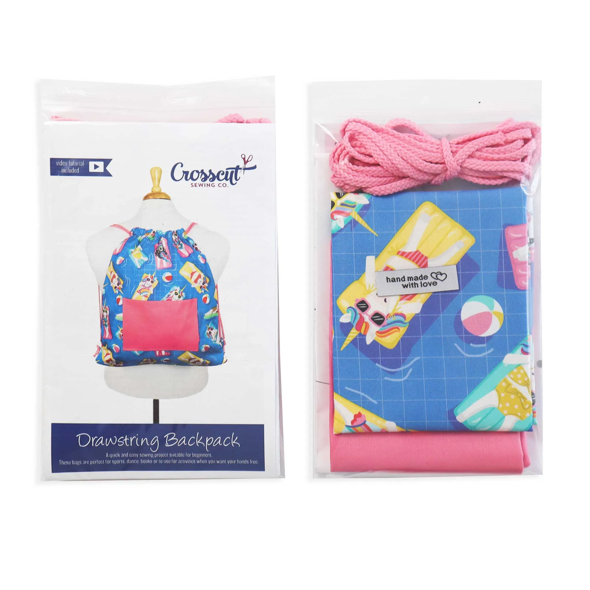 Drawstring Backpack Sewing Kit  - Pool Unicorns