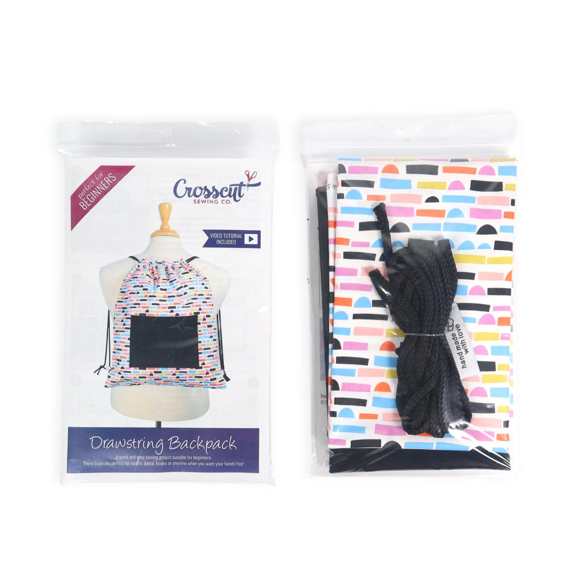 Drawstring Backpack Sewing Kit  - Shape Lines Black