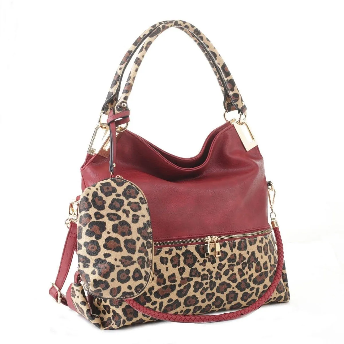 DS96227 2pc Leopard Hobo Handbag Set