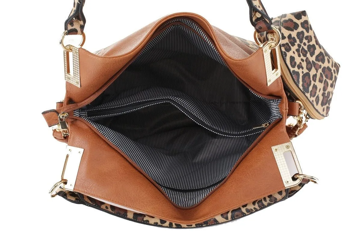 DS96227 2pc Leopard Hobo Handbag Set