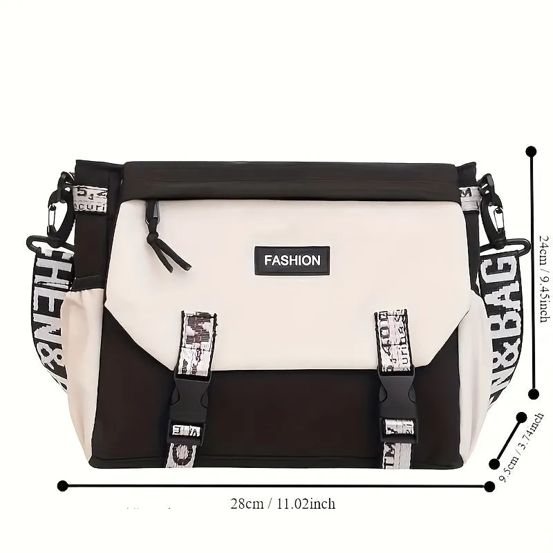 Fashionable Graphic Crossbody Bag with Adjustable Strap - Zipper Closure, Polyester Lining, Foldable Design - Preppy Urban Style Messenger Bag for School and Daily Use