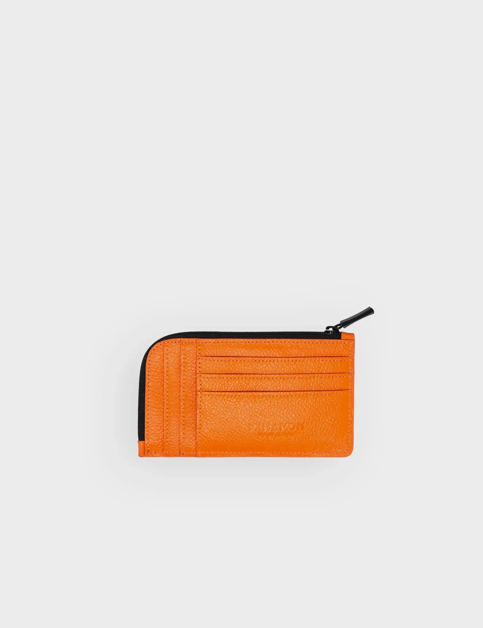 Fausto Neon Orange Leather Zip-around Cardholder - All Over Eyes Embroidery