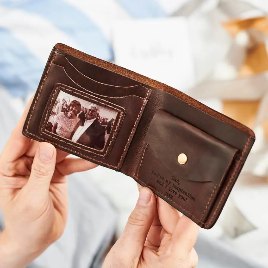 Groom Personalised Leather Wallet With Metal Photo