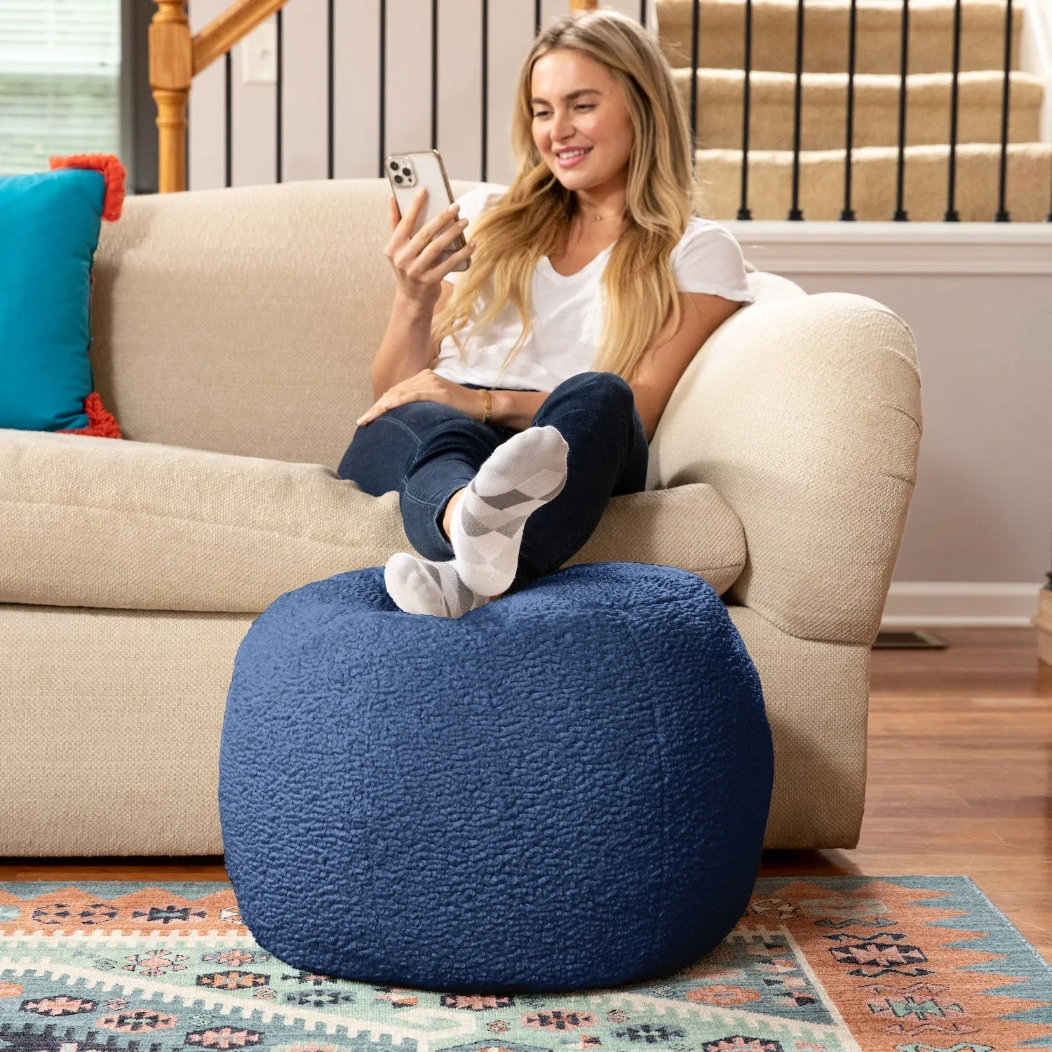 Jaxx Ellis Ottoman Shearling Faux-Lamb Plush Pouf