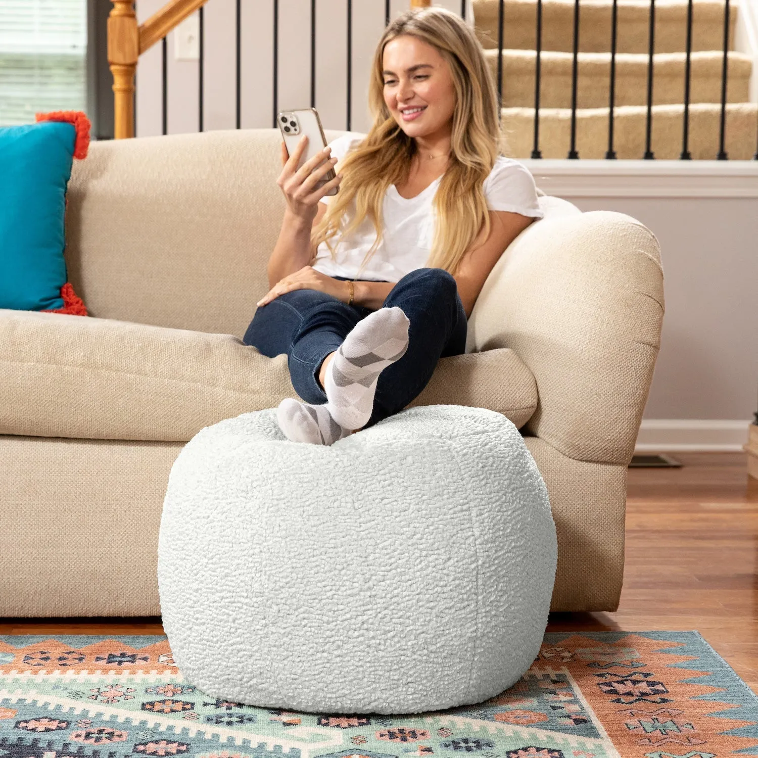 Jaxx Ellis Ottoman Shearling Faux-Lamb Plush Pouf