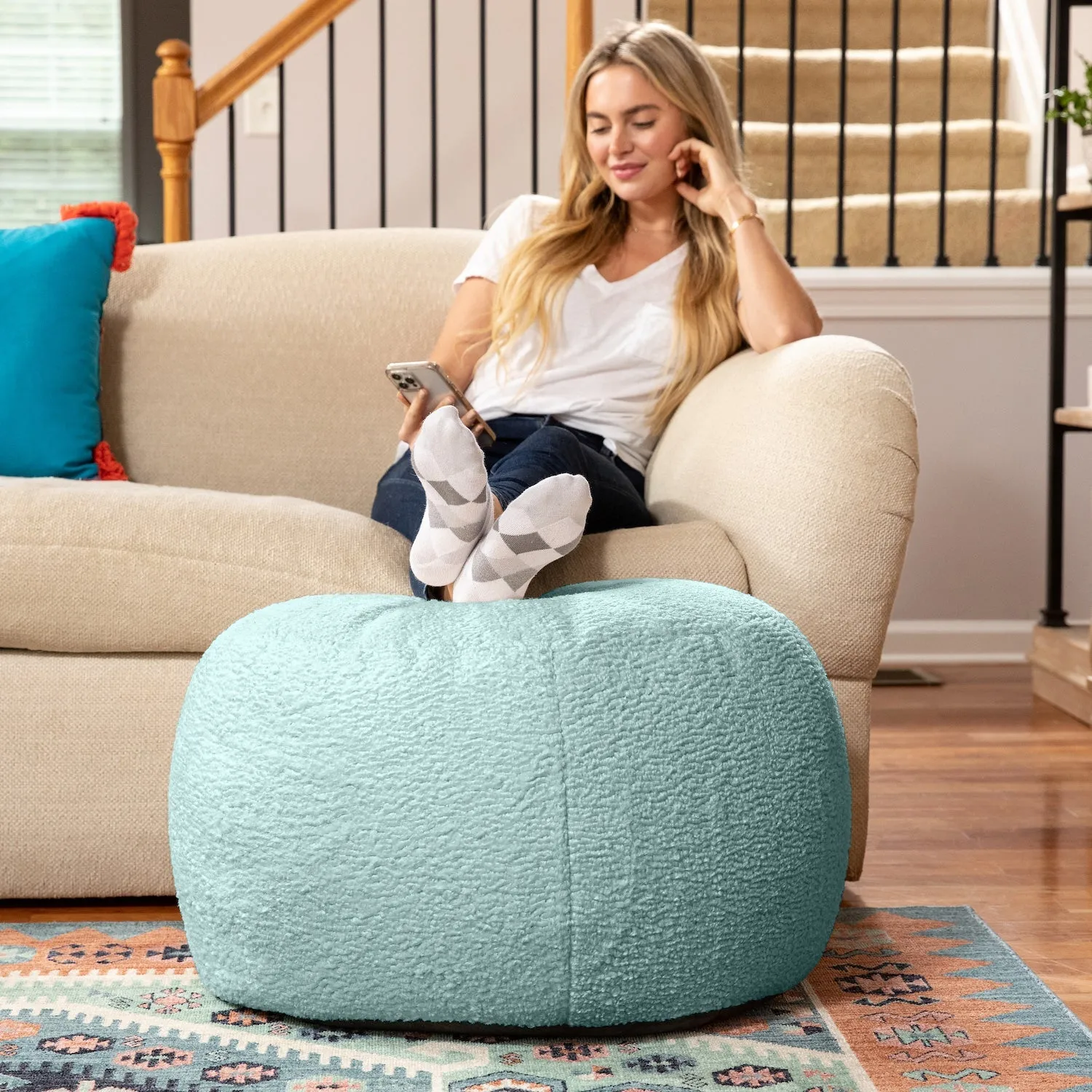 Jaxx Ellis Ottoman Shearling Faux-Lamb Plush Pouf