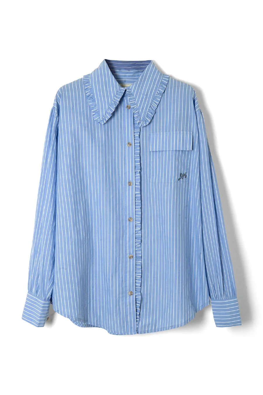 kendall ruffle shirt - blue stripe