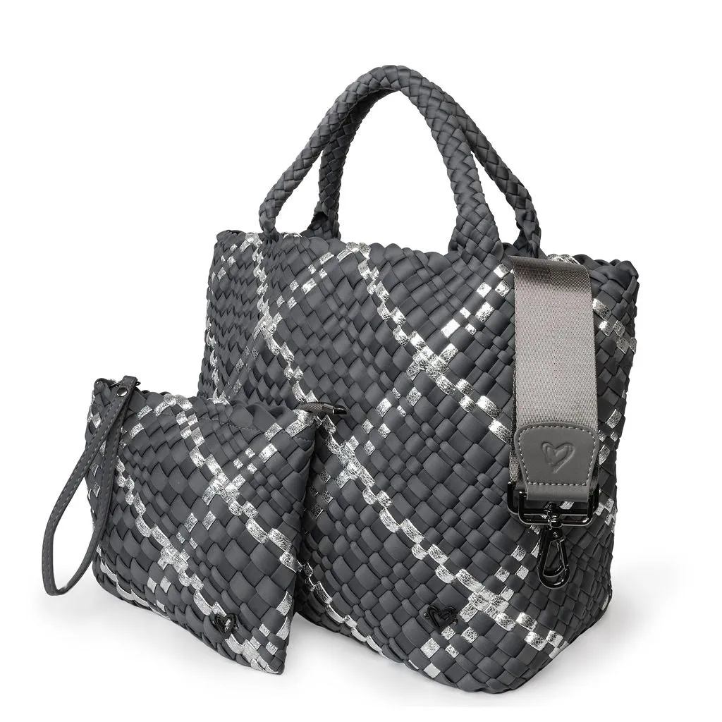 London Large Woven Tote - Charcoal & Silver