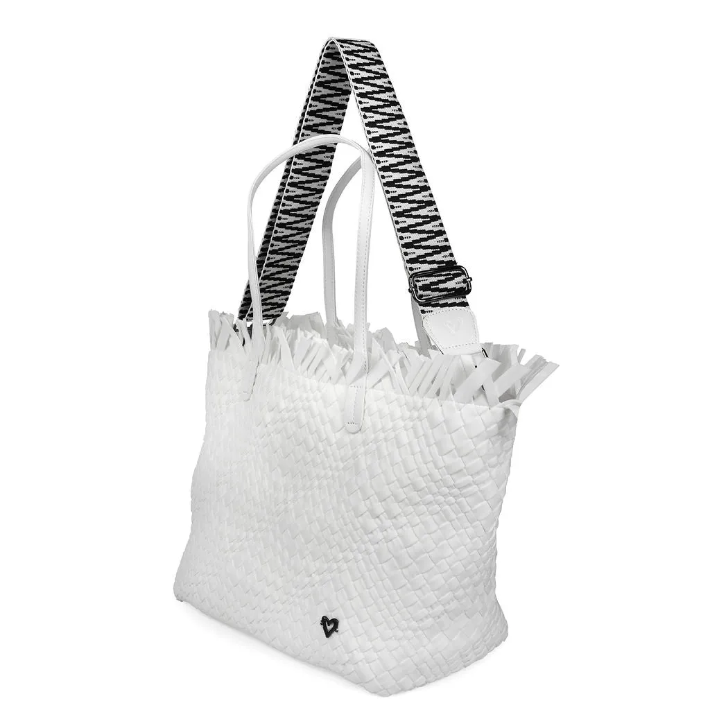 NEW: Vulcan Woven Large Tote (Fringed Top) - White