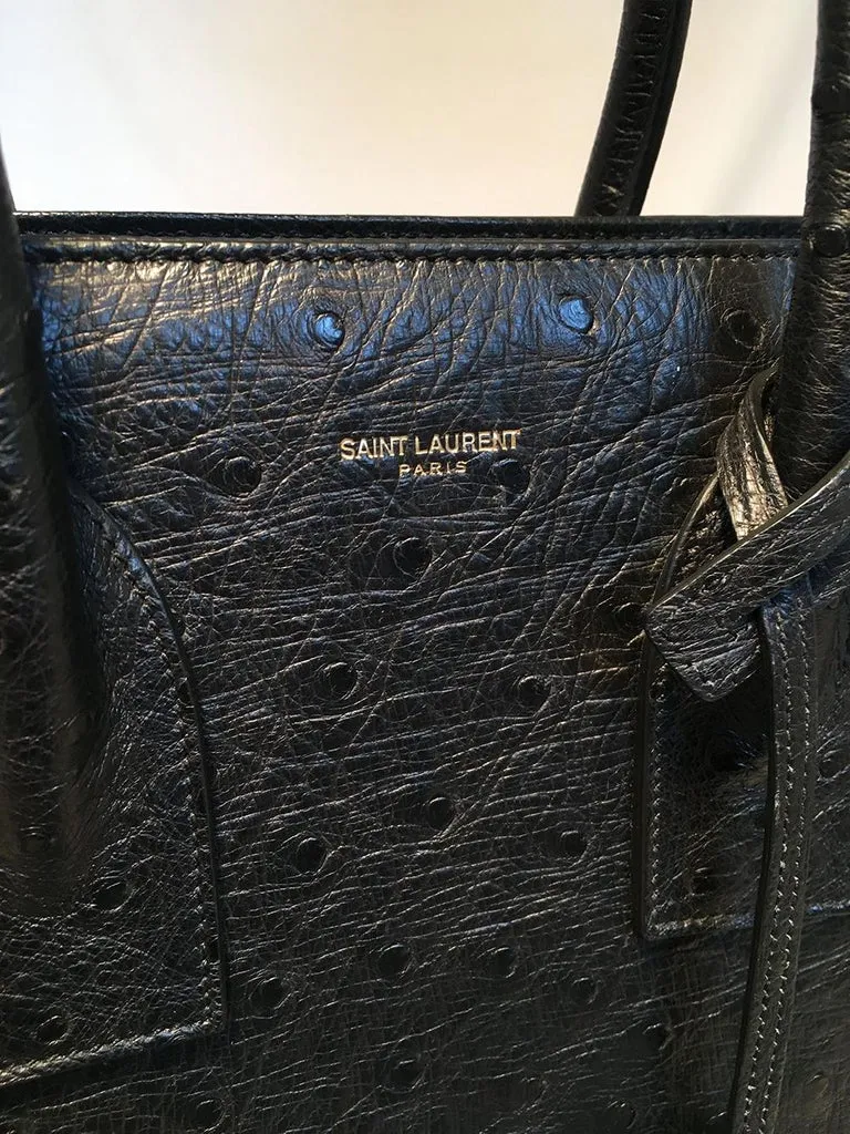 NWOT YSL Yves Saint Laurent Black Ostrich Small Sac Du Jour Handbag