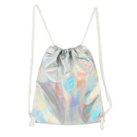 Silver Drawstring Holographic Backpack