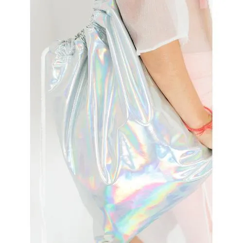 Silver Drawstring Holographic Backpack