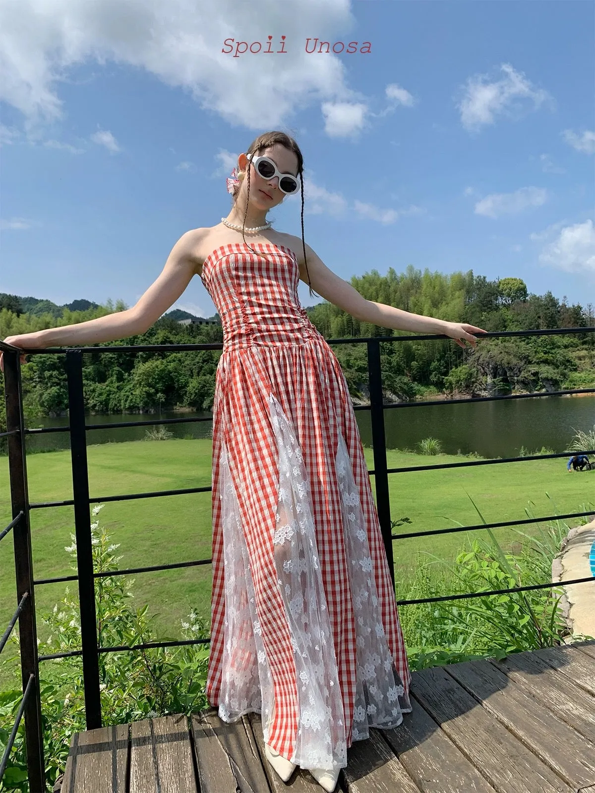 [SPOII UNOSA] French Riviera Garden Dress Gingham Midi Dress Gown