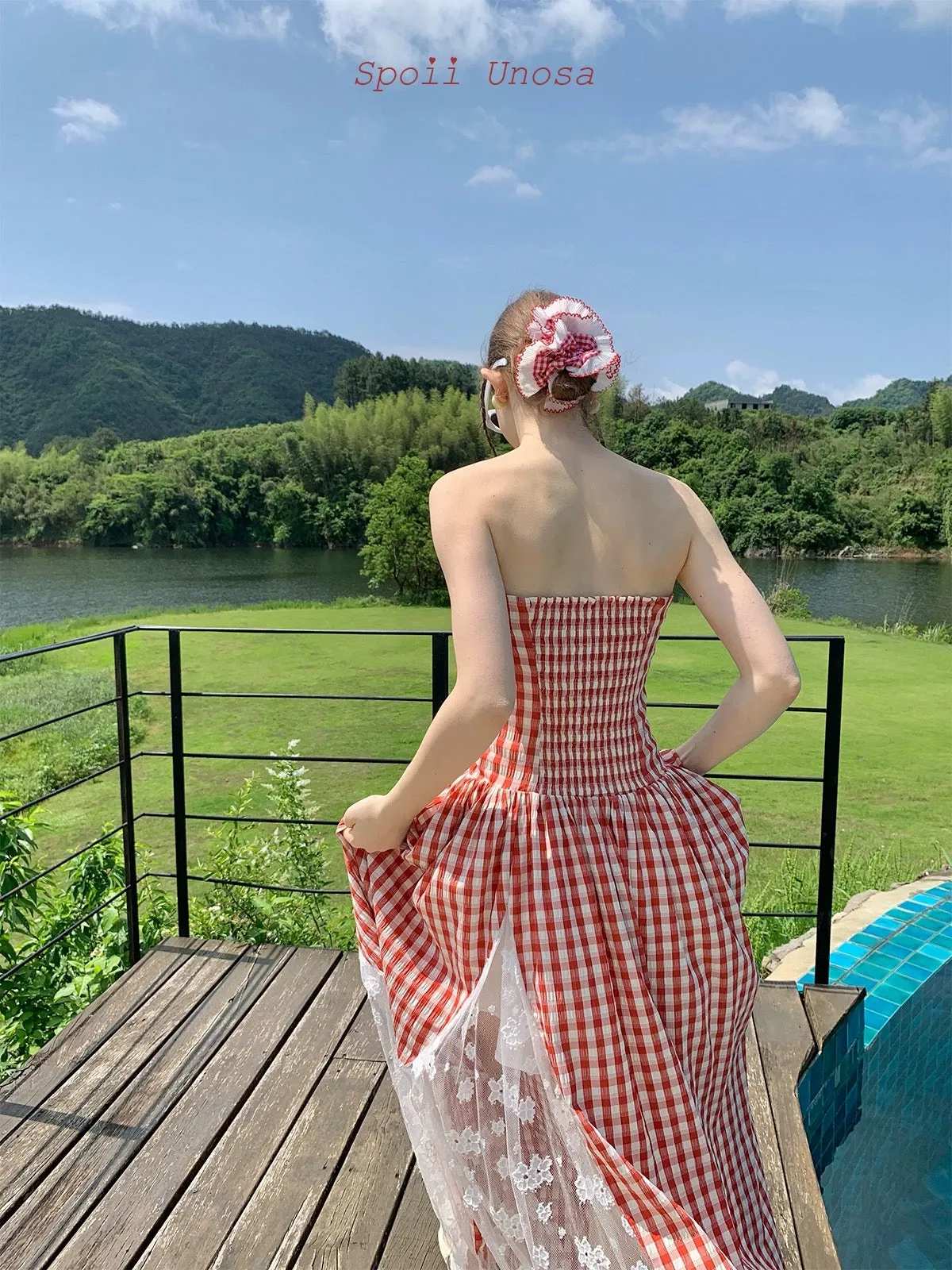 [SPOII UNOSA] French Riviera Garden Dress Gingham Midi Dress Gown