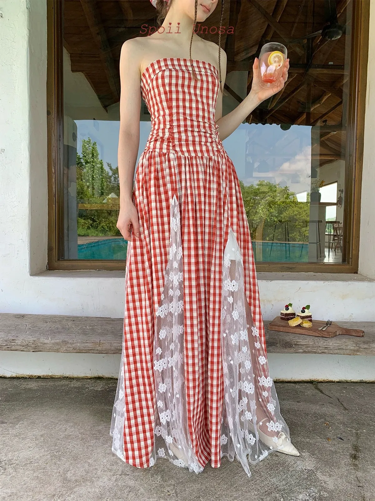 [SPOII UNOSA] French Riviera Garden Dress Gingham Midi Dress Gown