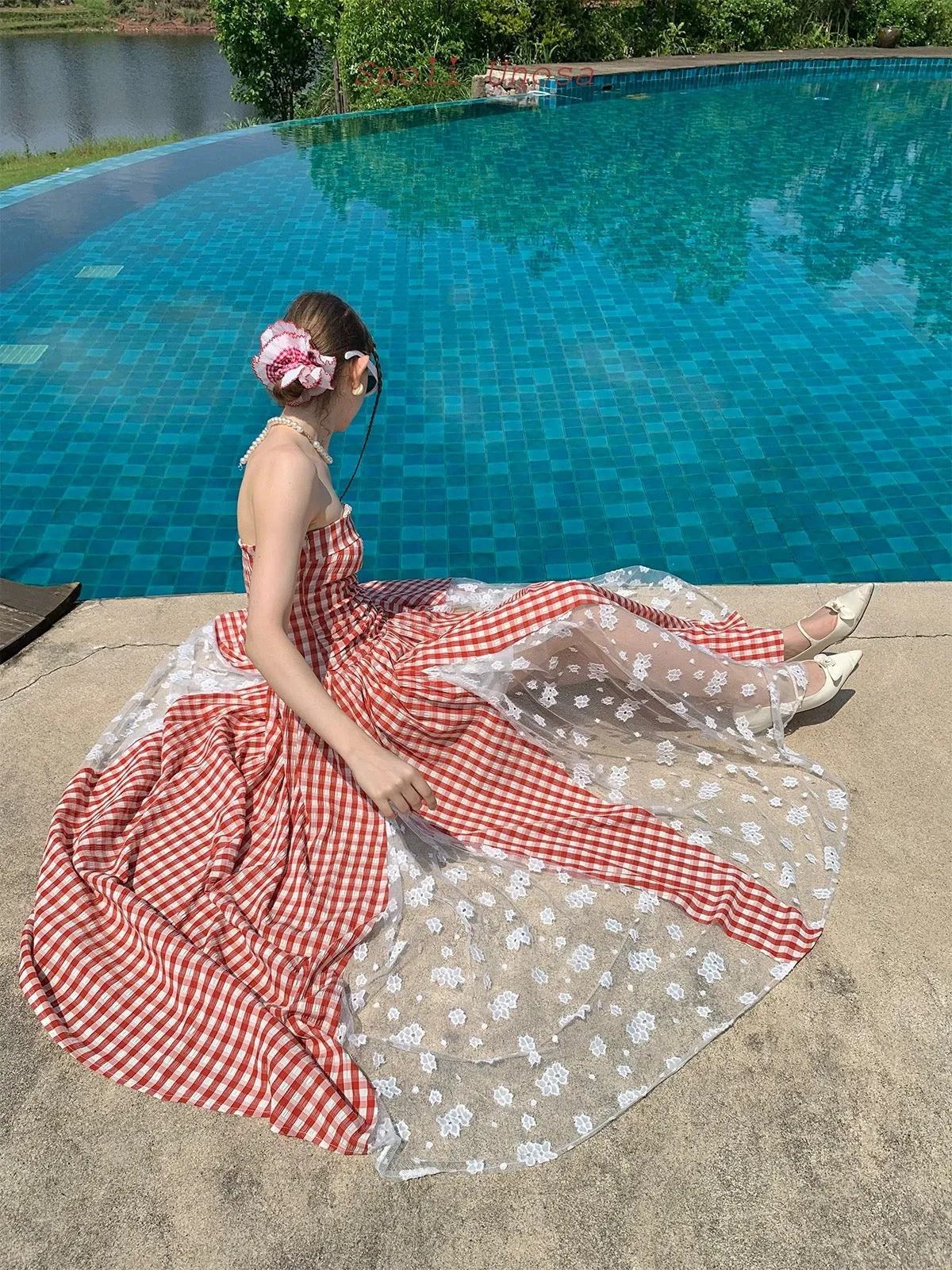 [SPOII UNOSA] French Riviera Garden Dress Gingham Midi Dress Gown
