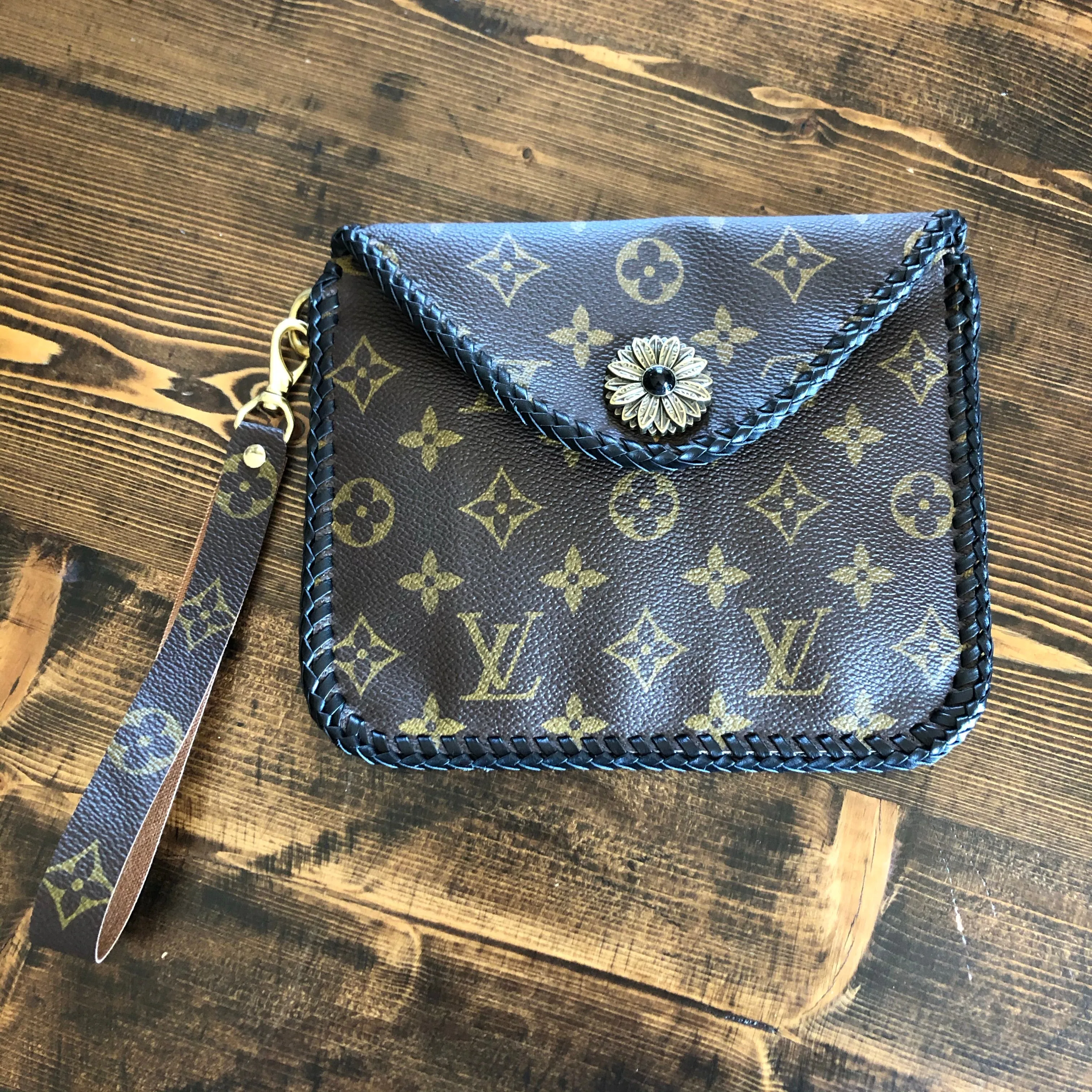 The Falcon with Back Pocket - Black Monogram Wristlet/Crossbody/Clutch