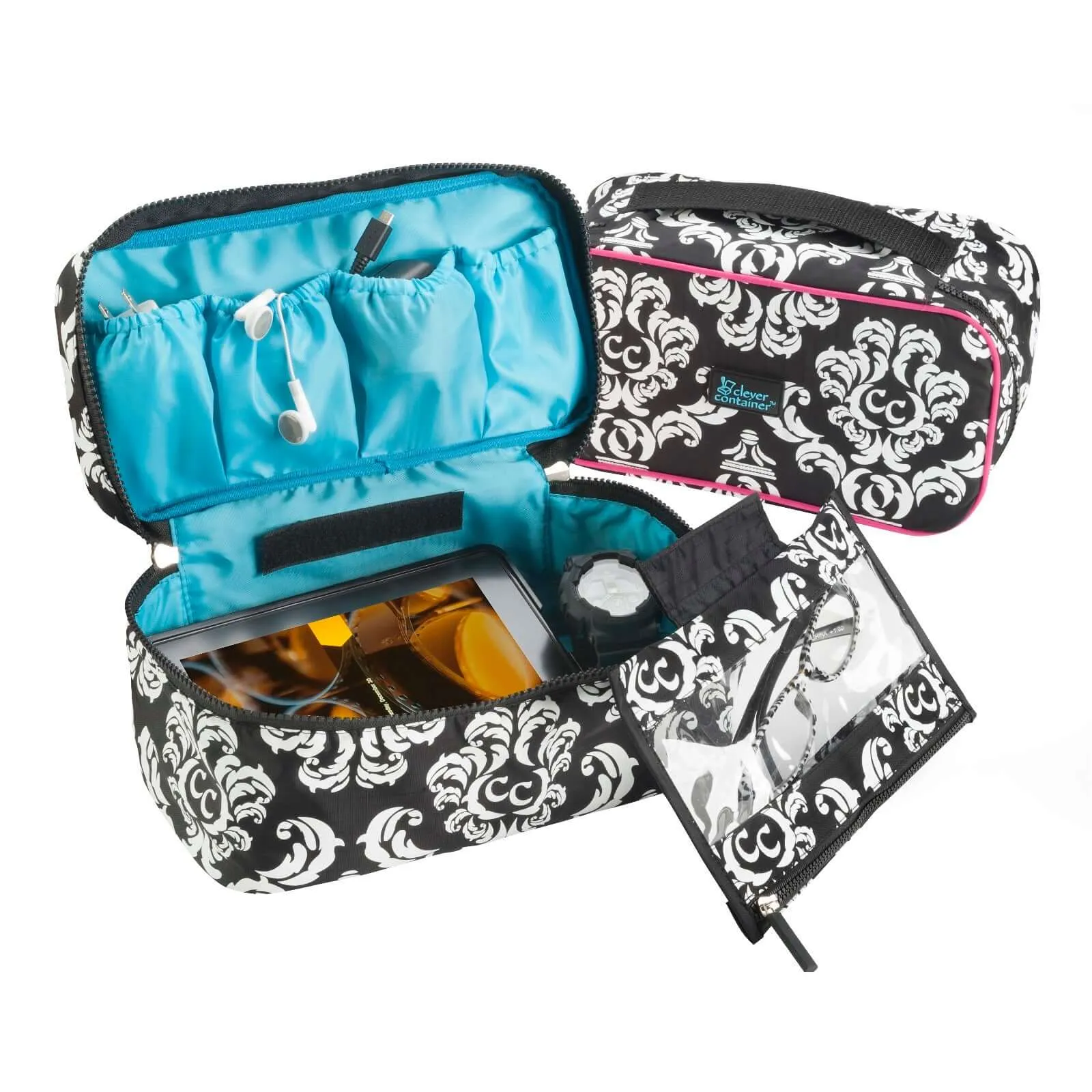 Travel Pouch - Damask with Teal