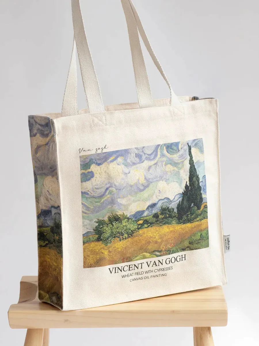 Van Gogh Wheat field with Cypresses - Tote Bag